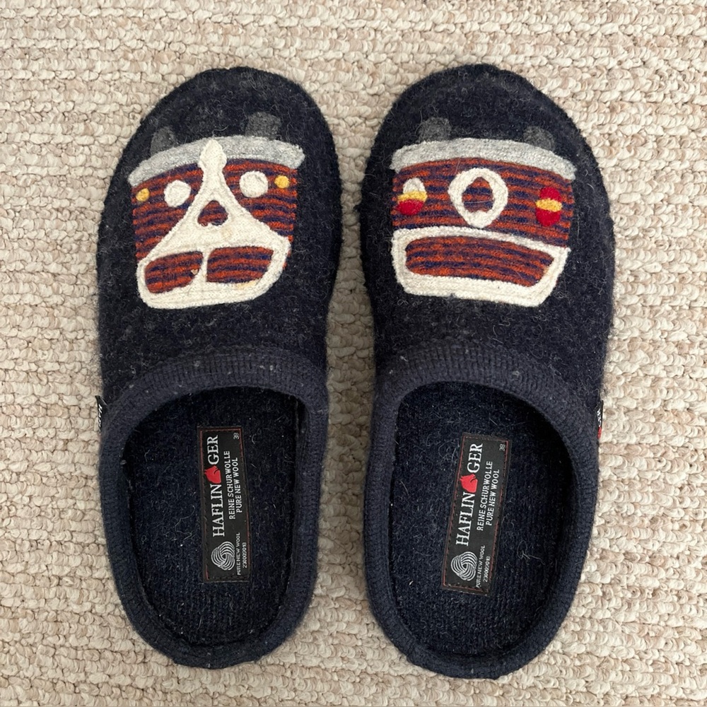 Haflinger Navy Blue Hippie VW Van Wool Slippers Mules Clogs Womens 38/7/7.5